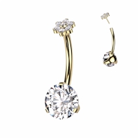 Bauchnabelpiercing Titan Stein mit Blumenspitze goldfarben
