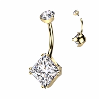 Bauchnabelpiercing Titan quadratischer Stein goldfarben