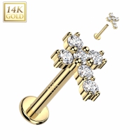 14kt. Piercing-Kreuz mit Pavé-Fassung