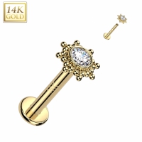 14KT Piercingstecker Kugel Top Stein 1,2x8