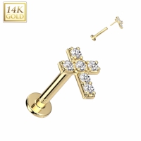 14kt. Piercing Top Kreuz mit Edelsteinen 8mm