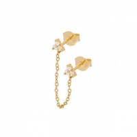 Doppelohrring mit Kette und Dreiecksstecker – Gold