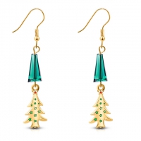 Ohrringe Weihnachten grüner Stein mit Weihnachtsbaum Anhänger gold