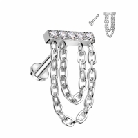 Piercingstab mit Schmuckstein und Kettenanhänger 1,2x6