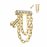 Piercingstab mit Schmuckstein und Kettenanhänger 1,2x8 Gold