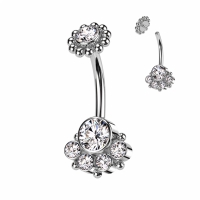 Bauchnabelpiercing mit Perlenkugeln rundherum