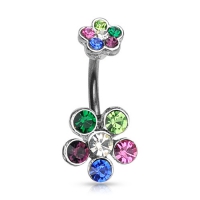 Bauchnabelpiercing Doppelblüte Regenbogenfarben