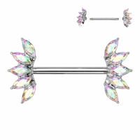 Brustwarzenpiercing 5 Marquise-Kristalle Fächerenden mehrfarbig
