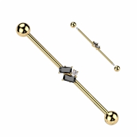 Industrial Piercing Doppel Schräg Baguette gold
