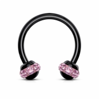 Schwarzes Piercing mit rosa Steinen 1,2x8