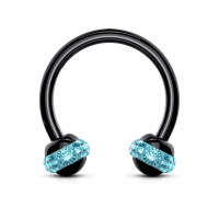 Schwarzes Piercing mit Aquasteinen 1,2x8