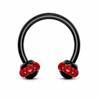 Schwarzes Piercing mit roten Steinen 1,2x8