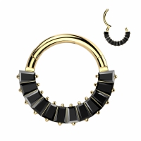 Piercing Titan 12-reihiges Baguette gold mit schwarz 1,2x8