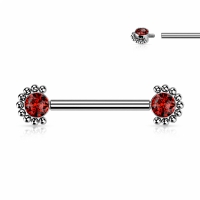Brustwarzenpiercing Perlenrand roter Stein