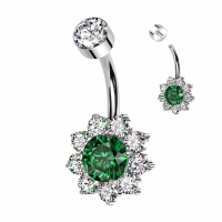 Bauchnabelpiercing Titan Blume weiß mit grün
