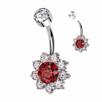 Bauchnabelpiercing Titan Blume weiß mit rot