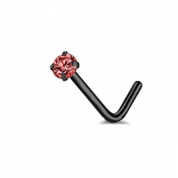 Nasenpiercing schwarz rund 3 mm mit rotem Stein