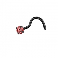 Nasenpiercing schwarz rund 3 mm mit rotem Stein U-Bogen