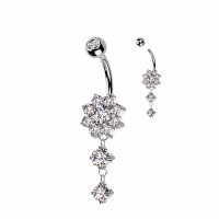Bauchnabelpiercing Blume mit doppeltem runden Anhänger