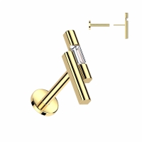 Piercing Doppelstab mit Stein Gold