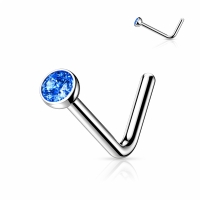 Nasenpiercing L-Bogen Titan Top blau 2 mm