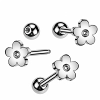 Zungenpiercing Blume silber mit Loch in der Mitte