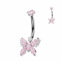 Titan-Schmetterlingspiercing mit zusätzlichen rosa Steinen
