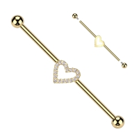 Industrial Piercing Herz mit Goldsteinen