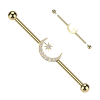 Industrial Piercing Steine ​​in Mond mit Stern Gold