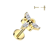 Piercingstein Mitte Marquise Push in 0,8x6 Gold