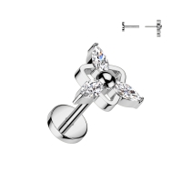 Piercingstein Mitte Marquise Push in 0,8x6 Silber