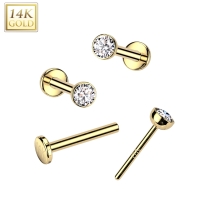 14kt Gold Nasenpiercing 0,8x6 Weißer Stein