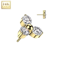 14kt Piercing TOP 3CZ Steine