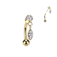 Piercing gebogener Titanstecker mit Anhänger 1,2x8 gold