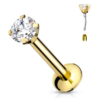 Push-In-Piercing - Gold mit weißem CZ-Rundstein 1X6