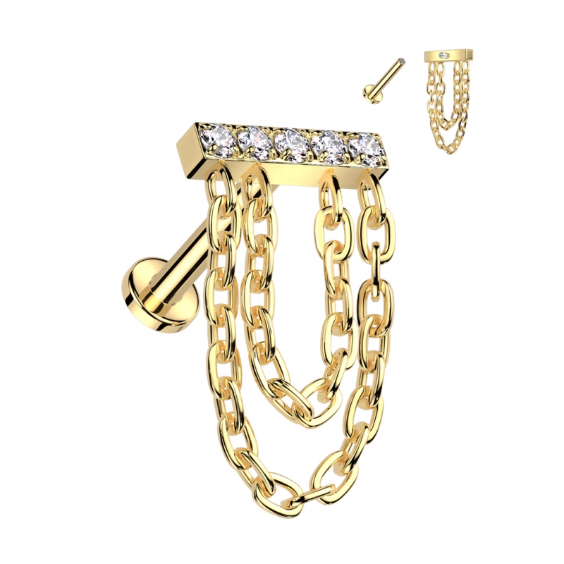 Piercing balkje gemmed met ketting hanger Piercing balkje gemmed met ketting hanger