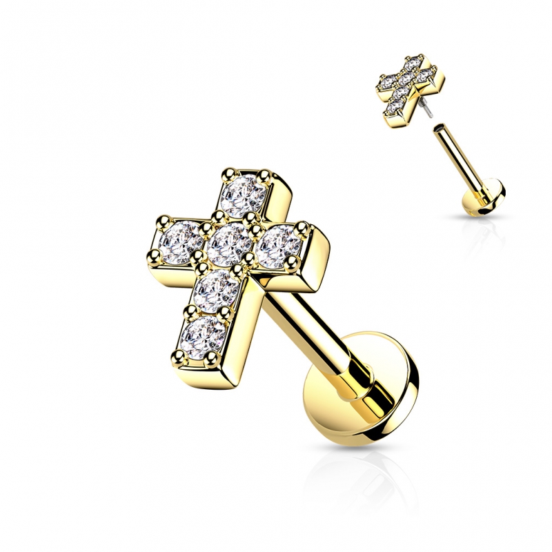 Piercing chirurgisch staal cross ingelegd met steentjes Piercing chirurgisch staal cross ingelegd met steentjes