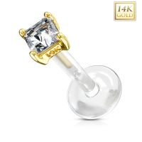 14 kt. Piercing mit quadratischem weißen Stein Gelbgold