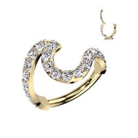 Piercing PVD Clicker Swish Wave 1,2x8 vergoldet mit Edelsteinen