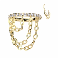 Titanpiercing mit Edelsteinen und Dreifachkette 1,2x8 Gold