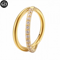 Piercing aus hochwertigem Titan mit doppeltem Stein und glatter Vergoldung 1,2 x 6