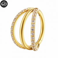 Piercing hochwertiger Titan Dreifachring mit Edelsteinen 6mm vergoldet