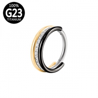 Titan Piercing Clicker mit Innenrand Glitzer Schwarz und Gold 1,2x12