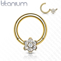 Hochwertiger Titan Clicker Front Blume mit Edelsteinen 1,2x8mm vergoldet