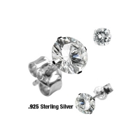 Silberohrringe runder CZ-Stein 4 mm