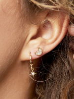 Oorbel stud maan met glitters 0.8