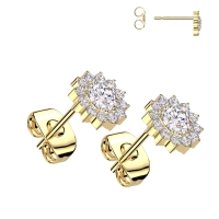 Titan-Ohrringe mit Blumen-Oberteil in Gold