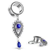 6 mm Tunnel-Tropfenhalskette mit Schraubverschluss und Saphirblauem Stein