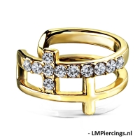 Fake Piercing Doppelkreuz CZ Pavé vergoldet