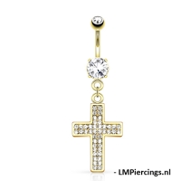Bauchnabelpiercing Gem Paved Cross Anhänger vergoldet